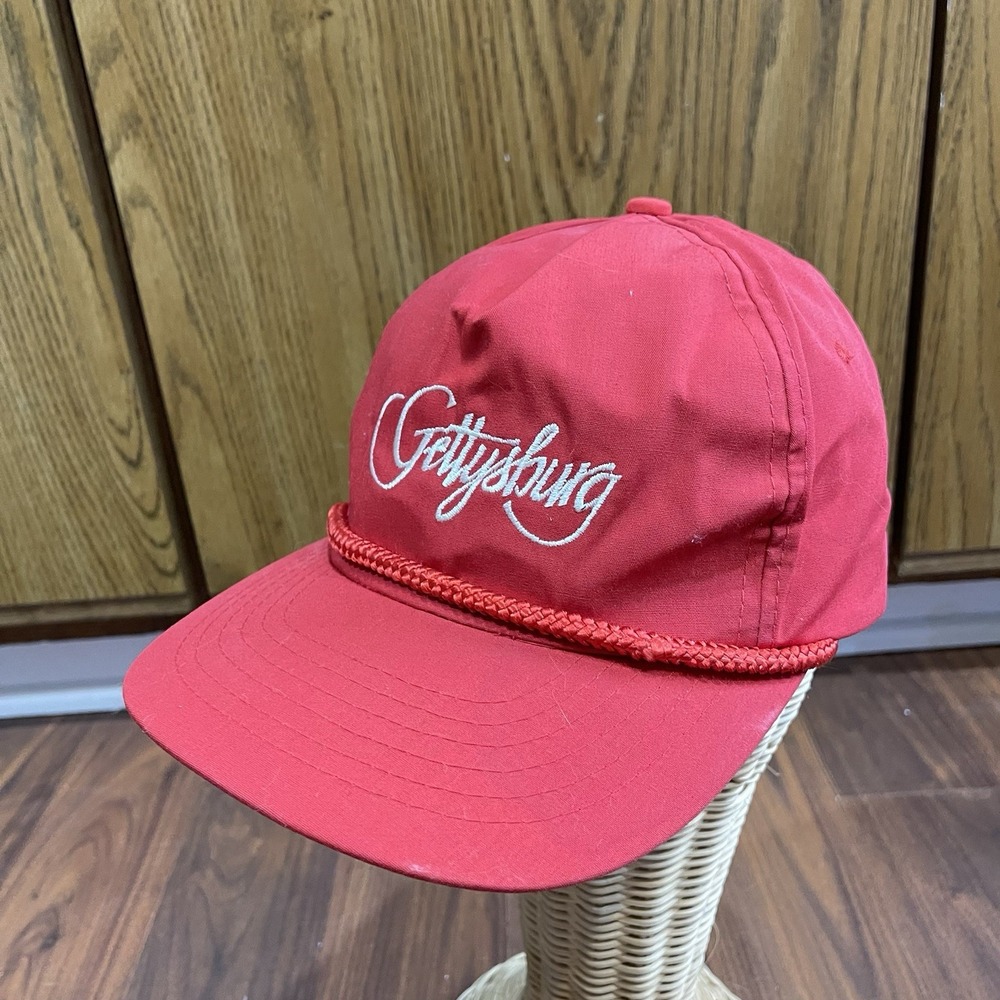 Vintage Gettysburg Red Hat Snapback Trucker Cap Rope Embroidered Script Font‎ - Picture 2 of 7